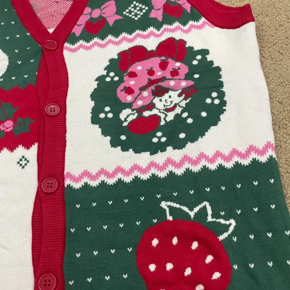 Festive Strawberry Shortcake ugly Holiday Sweater Vest - Picture 2 of 6